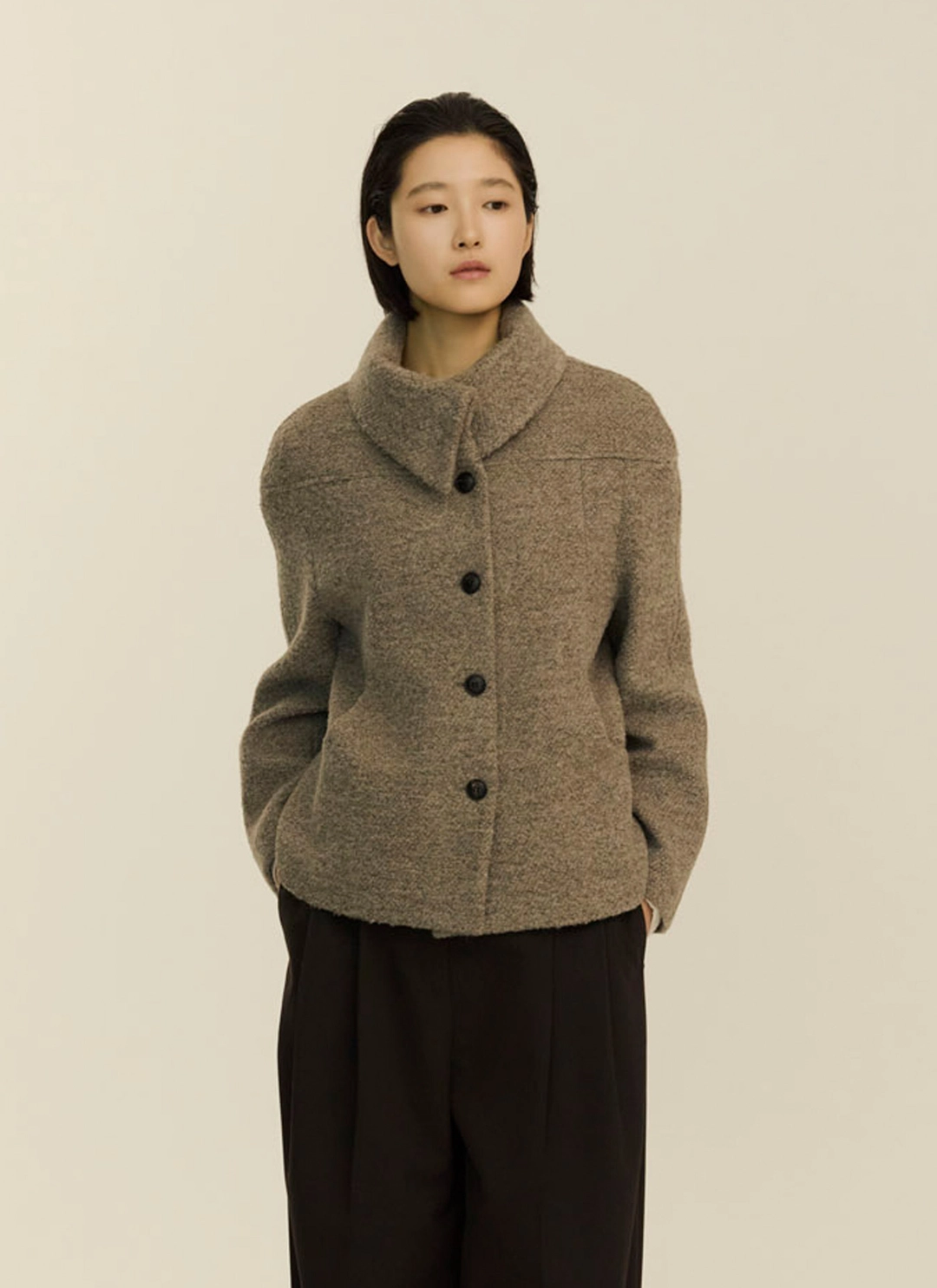 녹섭 [2차 리오더] classic curve collar short coat_cocoa 상품 이미지 1
