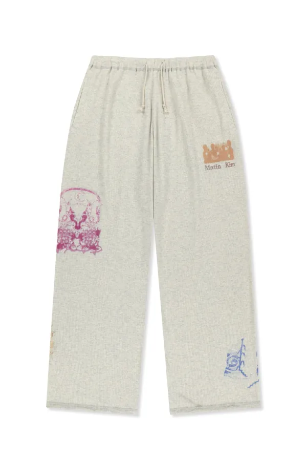 SKETCH GRAFFITI WAFFLE PANTS IN LIGHT BEIGE
