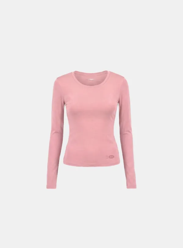 [w-tee26-198] Everyday Scoop Neck Long Sleeve T-Shirt - Pink