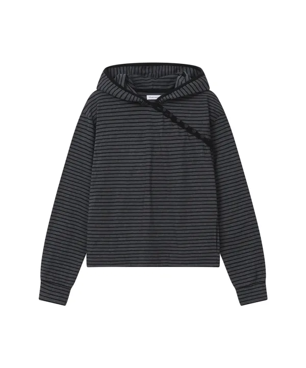[레이 PICK] Diagonal button Layered hoodie CHARCOAL