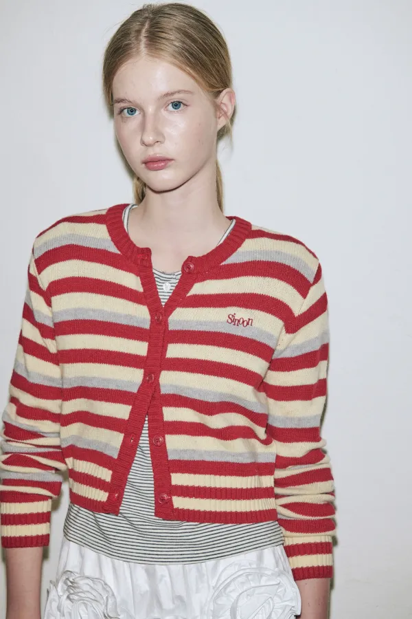 Stripe Crop Cardigan (Red)