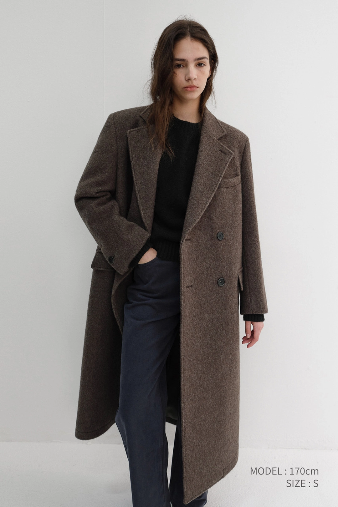 던스트 UNISEX LOOSE DOUBLE-BREASTED COAT BROWN MELANGE_UDCO6D127W3 상품 이미지 1