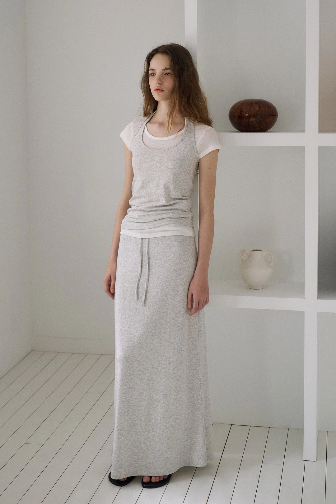 라메레이 [3차 리오더]Jersey String Maxi Skirt[LMBFSUSK416]-Light Melange 상품 이미지 2