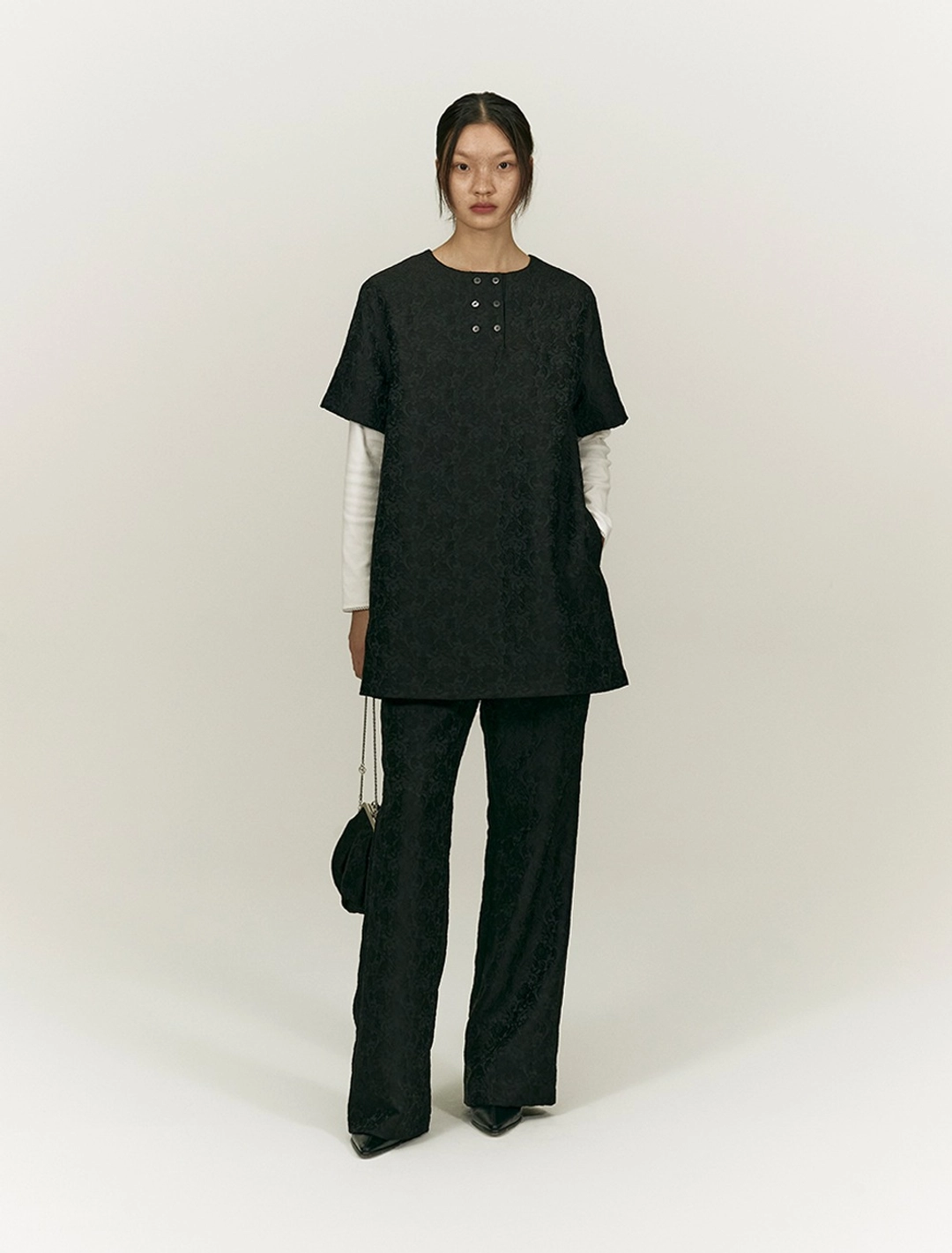 솔티페블 DAMASK JACQUARD DRESS [BLACK] 상품 이미지 2