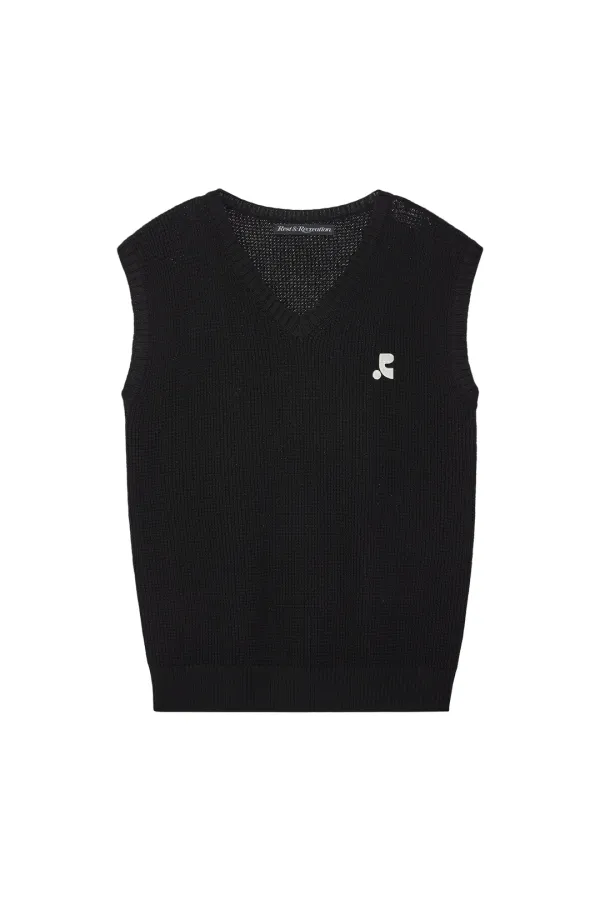 OVERSIZED V-NECK KNIT VEST - BLACK