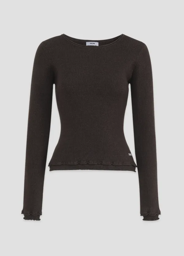 [44-120]  Rinavel Prill Knit  리나벨 프릴 니트 (가을-봄-데이트룩-출근룩-오피스룩-데일리룩-러블리-페미닌-긴팔니트-여리니트-프릴-긴소매-골지니트-슬림핏-자체제작)