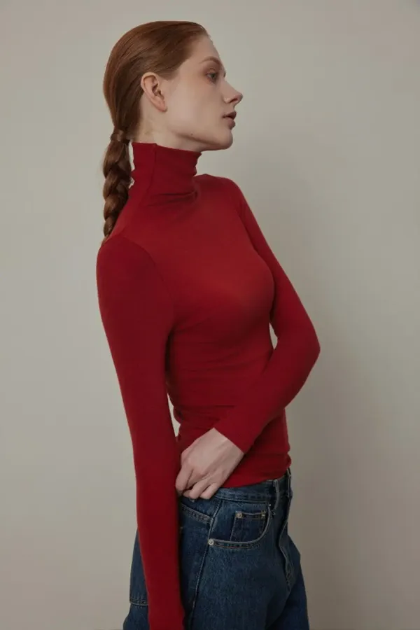 Wool Soft Basic Long Sleeved Turtleneck T-shirt