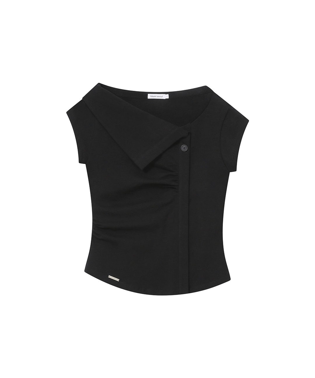 미세키서울 Folding collar shirring top BLACK 상품 이미지 1