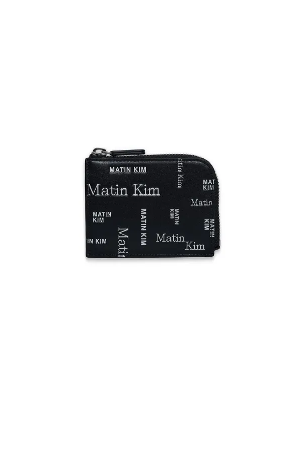 MATIN ALL-OVER LOGO HALF ROUND ZIP WALLET IN BLACK