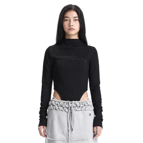 Script Logo Mock Neck Bodysuit [ Black ]
