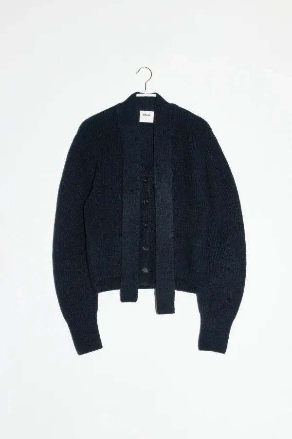 MUFFLER ALPACA KNIT CARDIGAN - NAVY