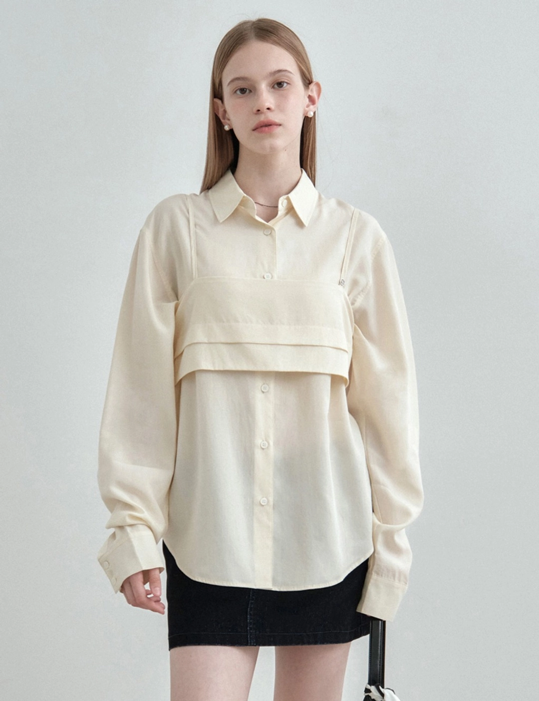 몽돌 [SET] 뷔스티에 레이어드 셔츠 블라우스 크림 MDSH024CREAM 상품 이미지 2