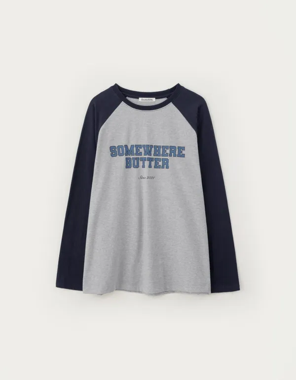 Raglan Campus Logo Long Top - Grey(Navy)