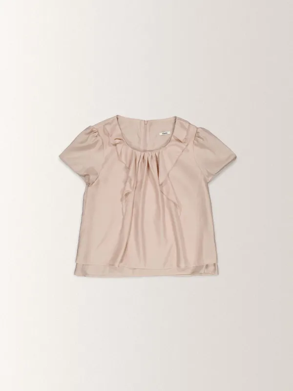 SHEER FRILL FLARE BLOUSE [ SAND BEIGE ]