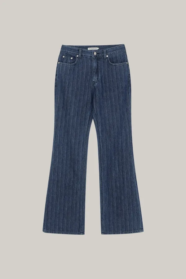Stripe Flared Denim Pants (deep blue)