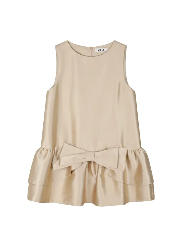 (1차 재입고) FLARED RIBBON DRESS (GOLD BEIGE)