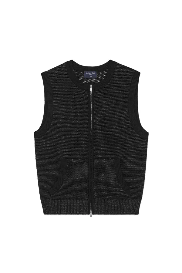 TWO TONE MESH KNIT VEST FOR MEN IN BLACK