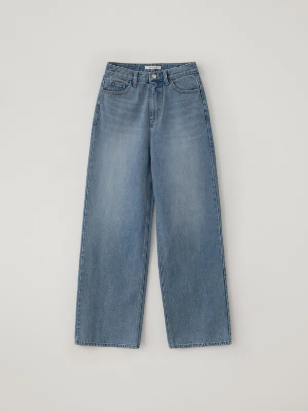 Linear seam wide denim (mid blue)
