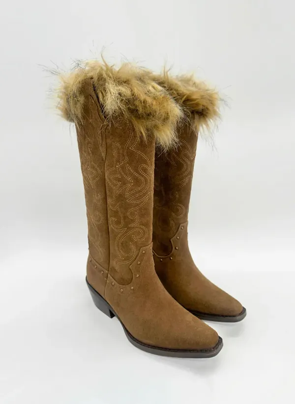 Western Mix Fur Boots (Brown)