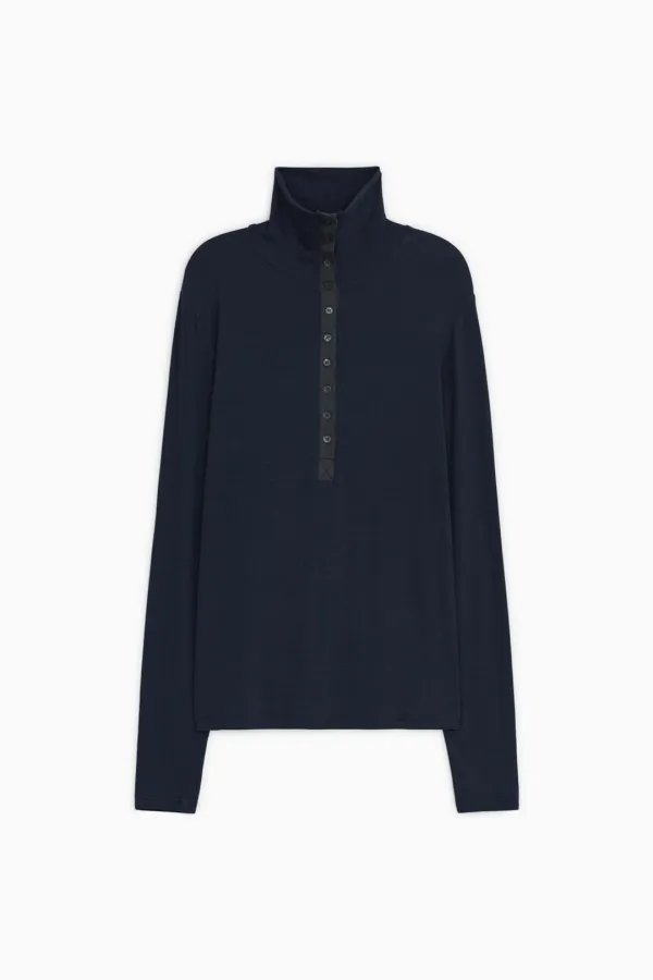 BUTTON SLIM LONG SLEEVE, NAVY