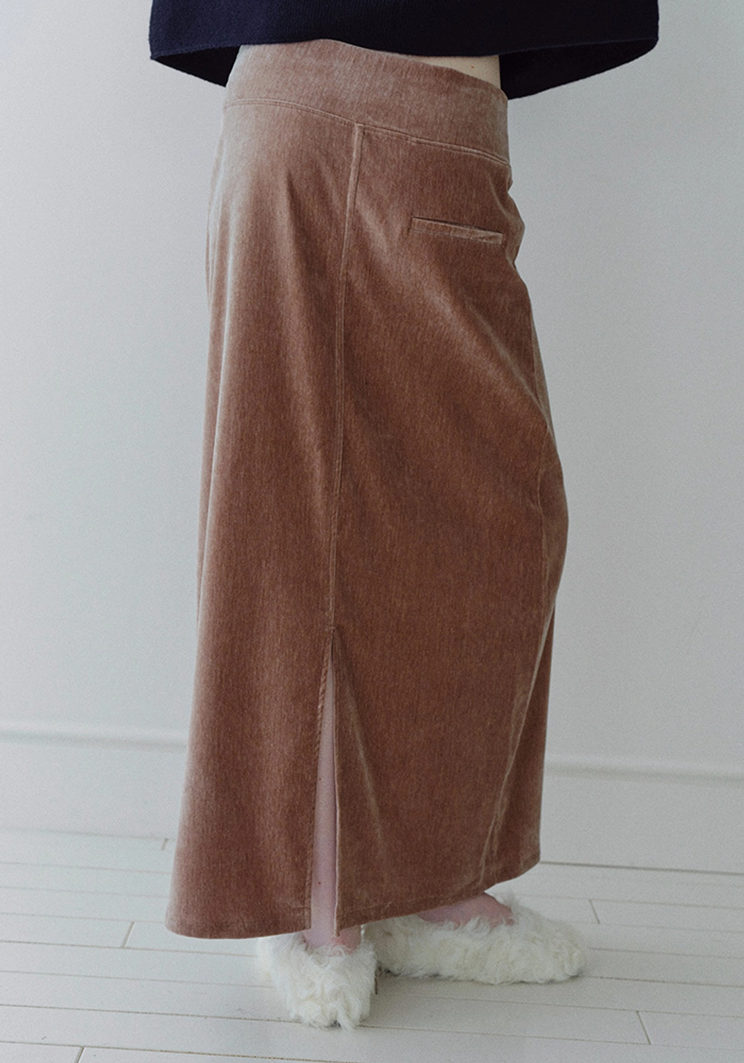 오브베이지 VELOUR STRAIGHT LONG SKIRT_MAUVE PINK_OE4C2XSK05MPK 상품 이미지 2
