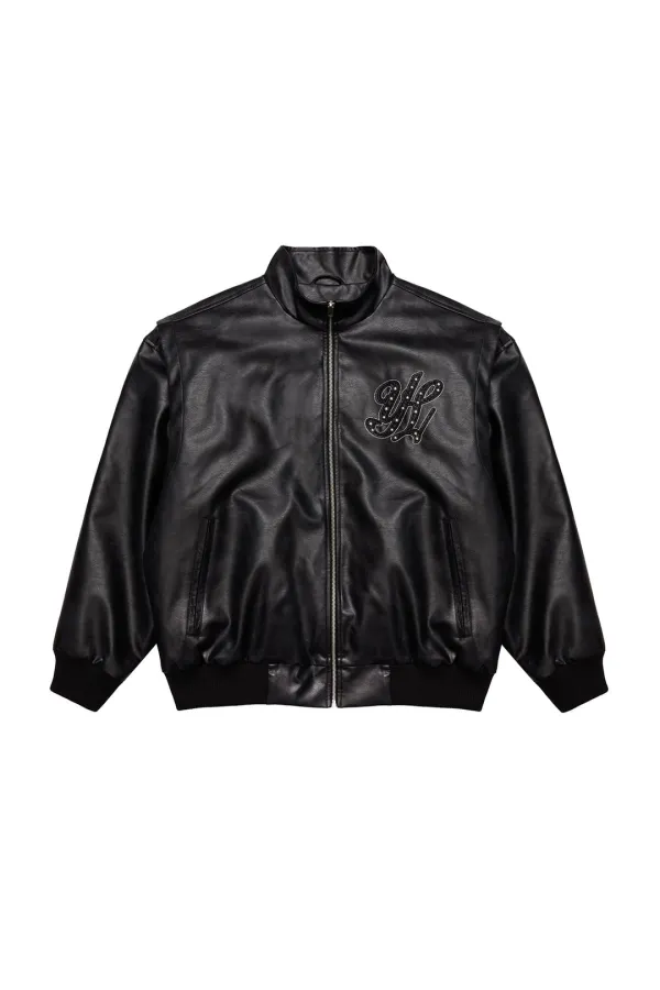 FAUX LEATHER WINGED JACKET BLACK