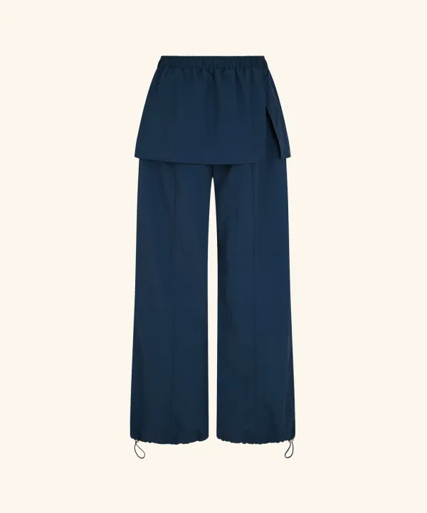 Skirt Layered Nylon Pants (Navy)