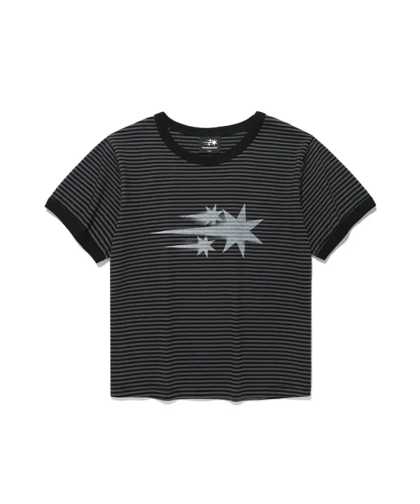 stripe rush 3star ringer crop tee[black]