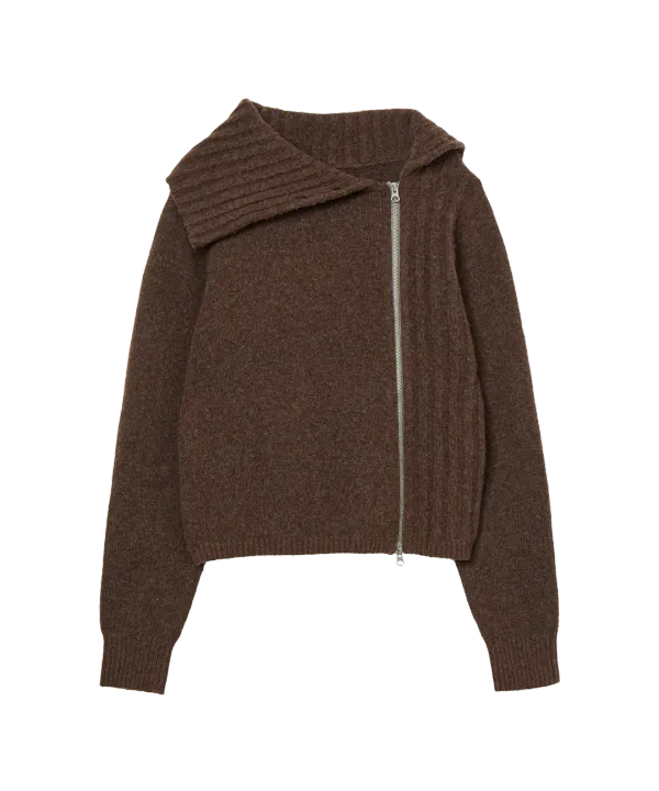 HIGH NECK KNIT ZIP UP [BROWN]