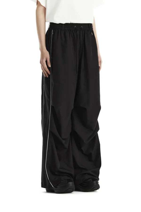 Contrast Piping Set-Up Track Pants [ Black ]