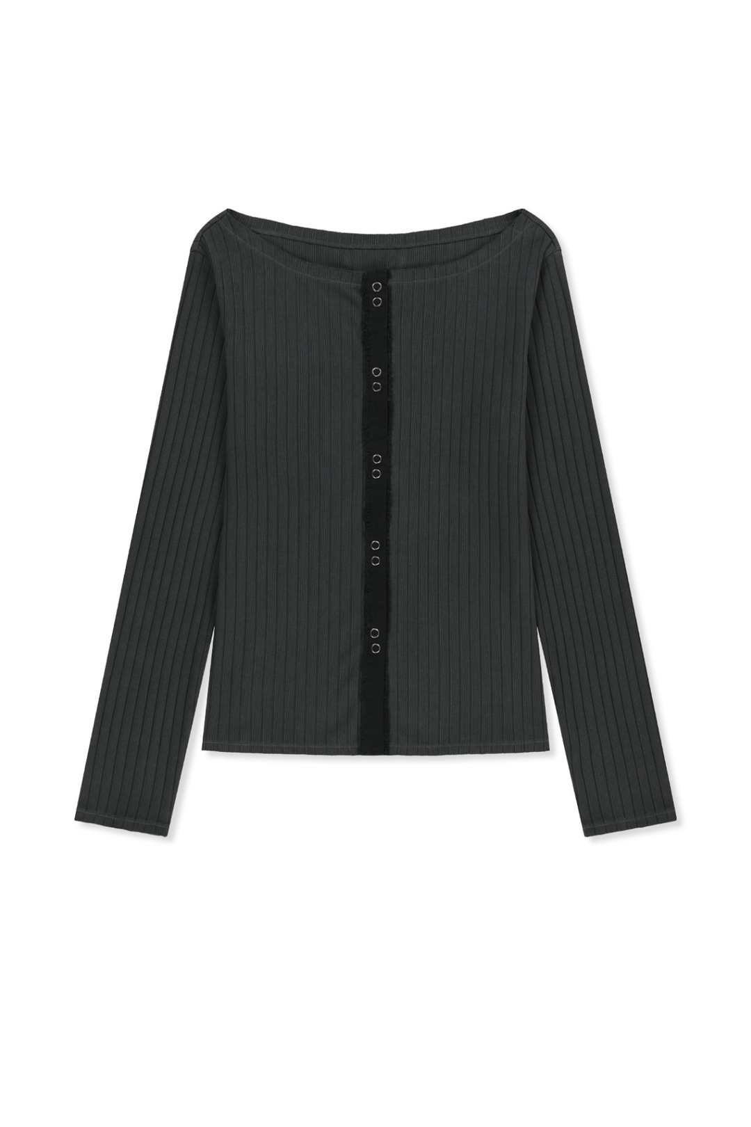 마뗑킴 VINTAGE WASHED RIBBED SNAP TOP IN BLACK 상품 이미지 1