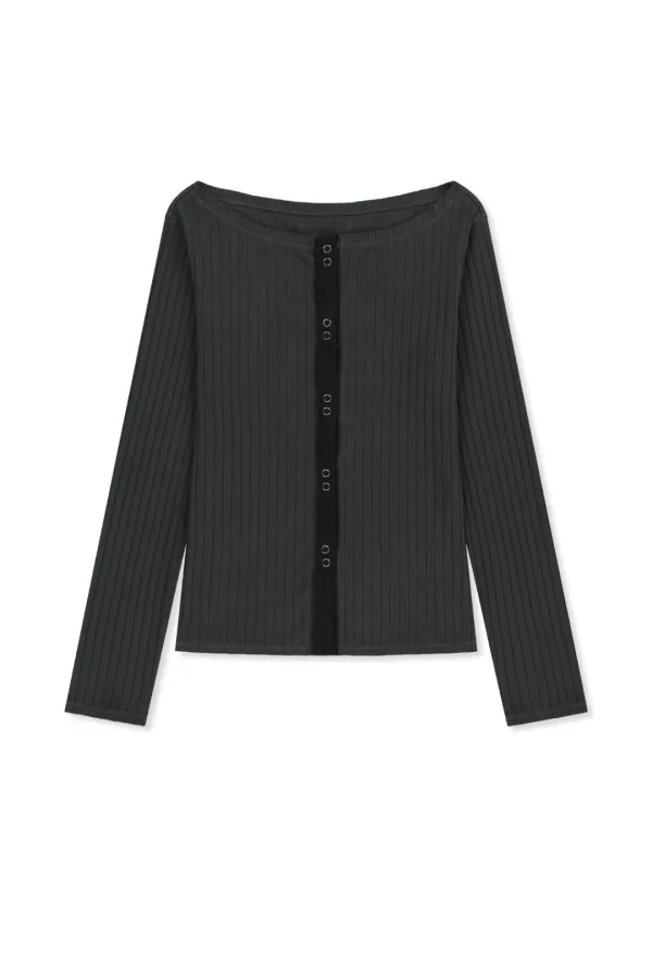 VINTAGE WASHED RIBBED SNAP TOP IN BLACK