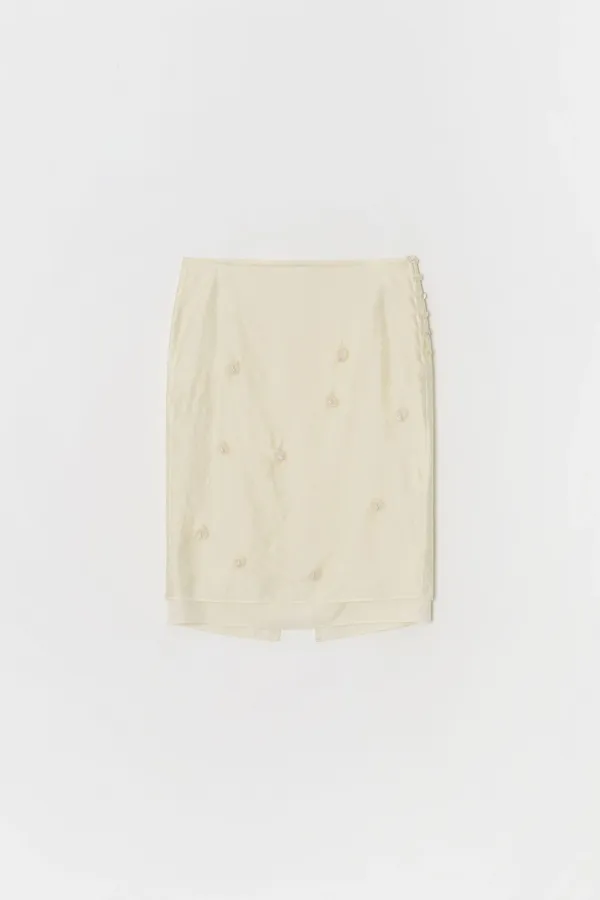 Floral Beaded Trim Layered Skirt (Ivory)