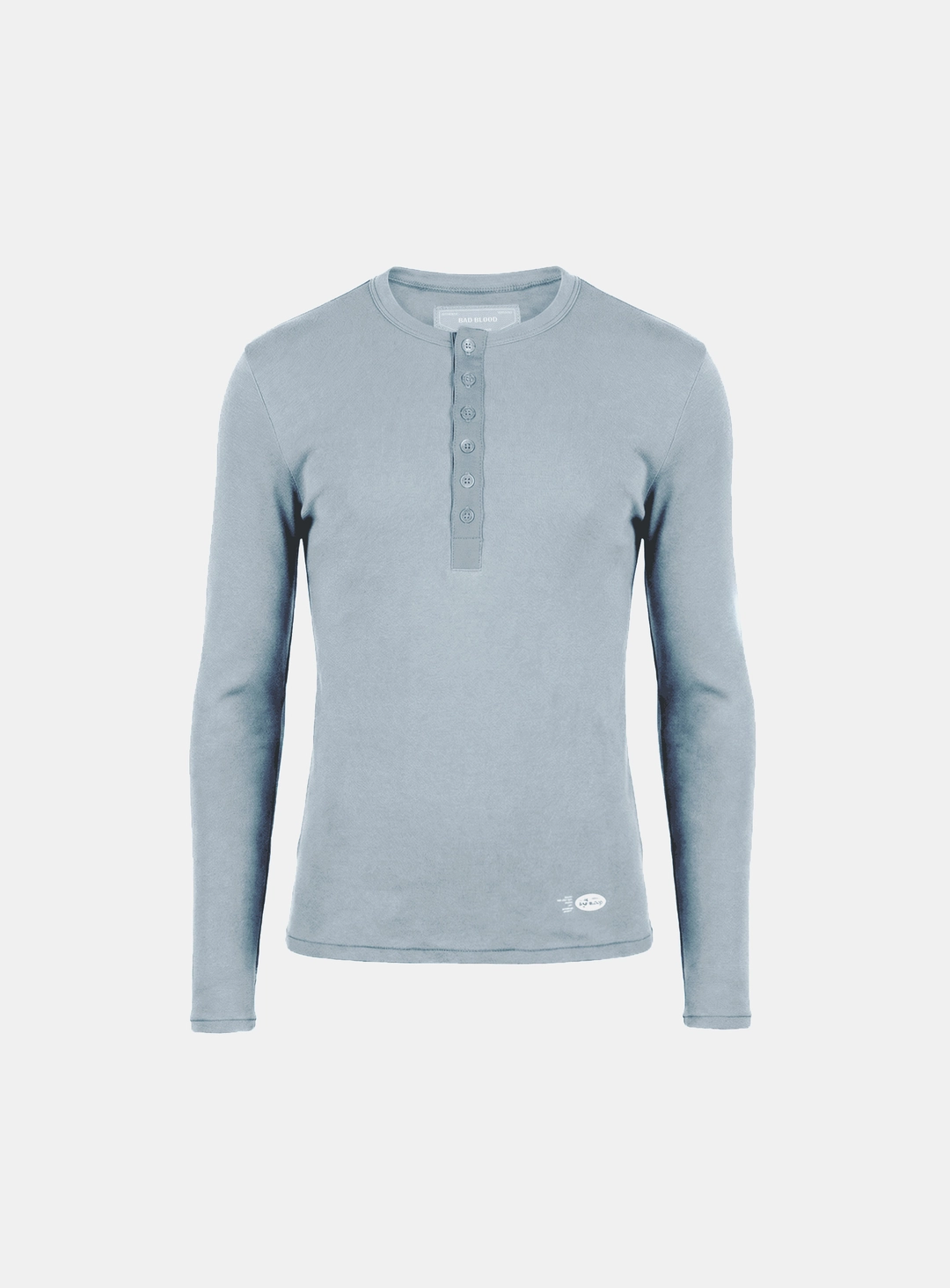 배드블러드 [w-tee26-039] BS Cotton Jersey Fitted Henley Neck Long Sleeve T-Shirt - Light Blue 상품 이미지 1