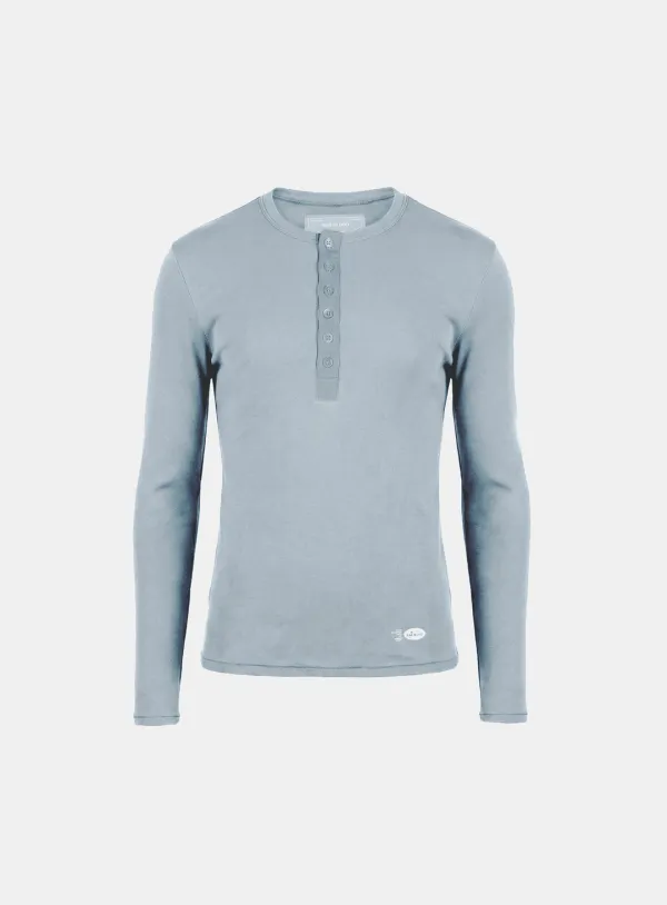 [w-tee26-039] BS Cotton Jersey Fitted Henley Neck Long Sleeve T-Shirt - Light Blue