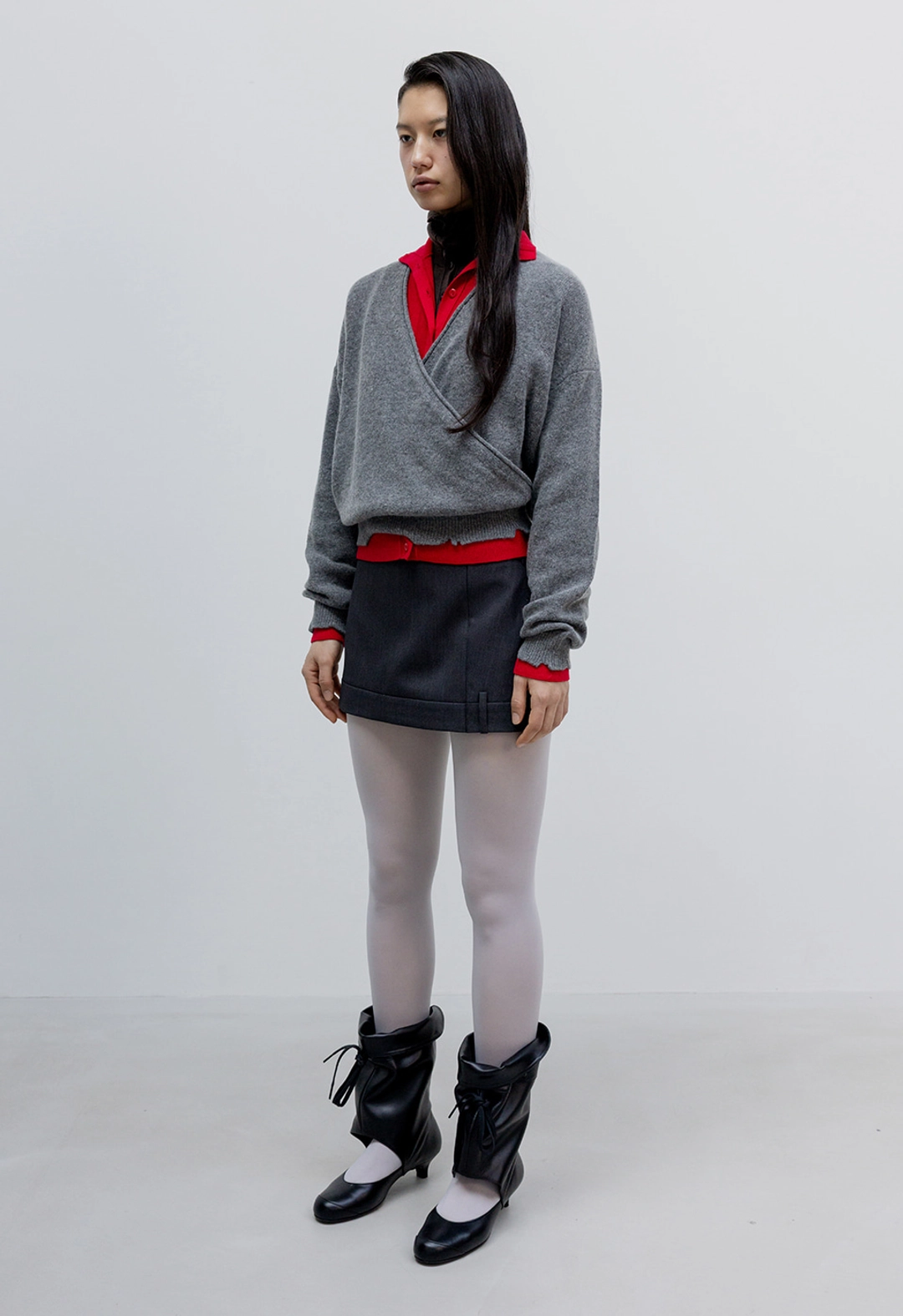 오픈와이와이 WOOL CRISS CROSS WRAP KNIT, GRAY 상품 이미지 3