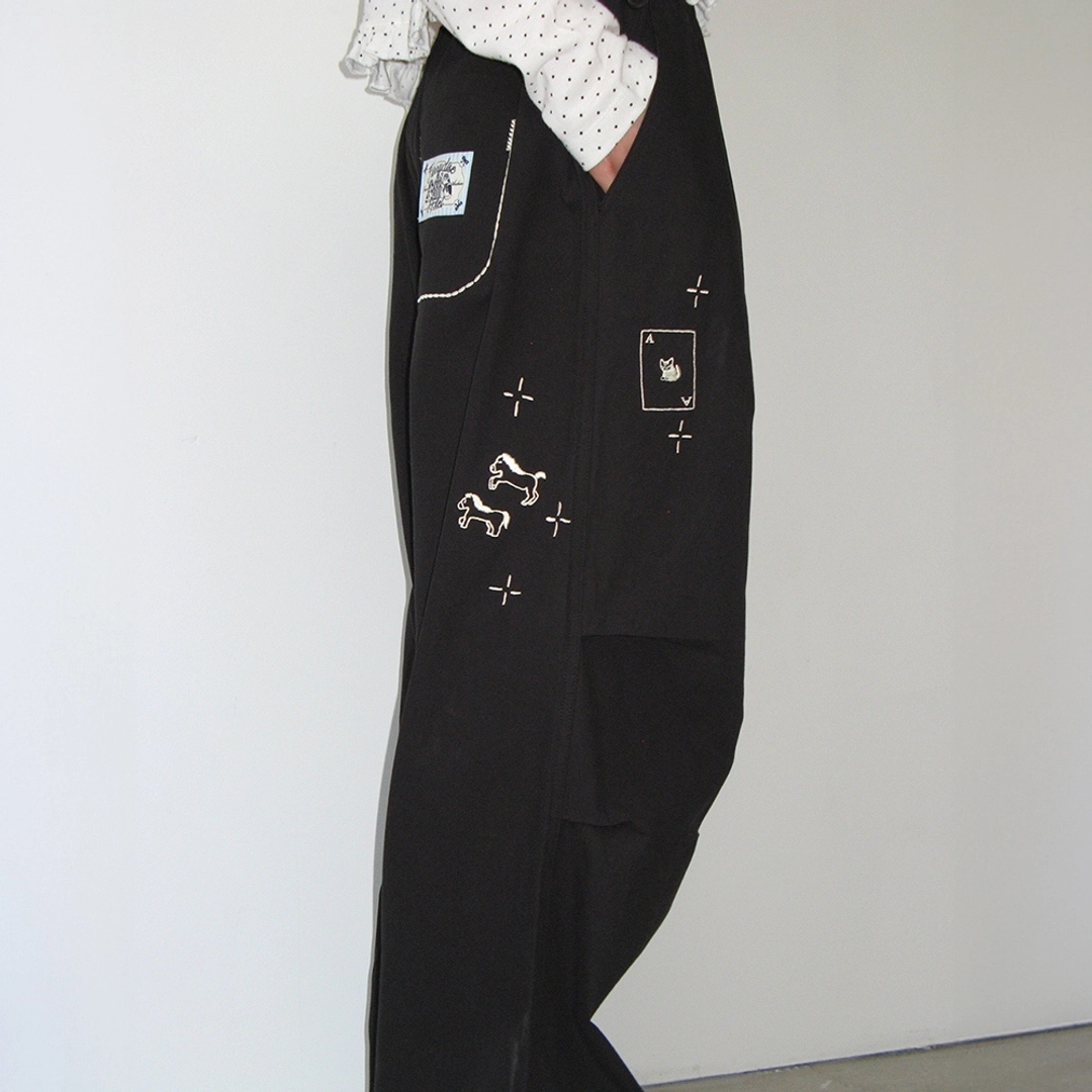 론론 DRAWING STITCH PARACHUTE PANTS BLACK 상품 이미지 2