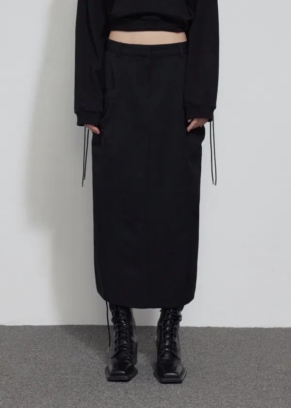 SIDE POCKET LONG SKIRT, BLACK