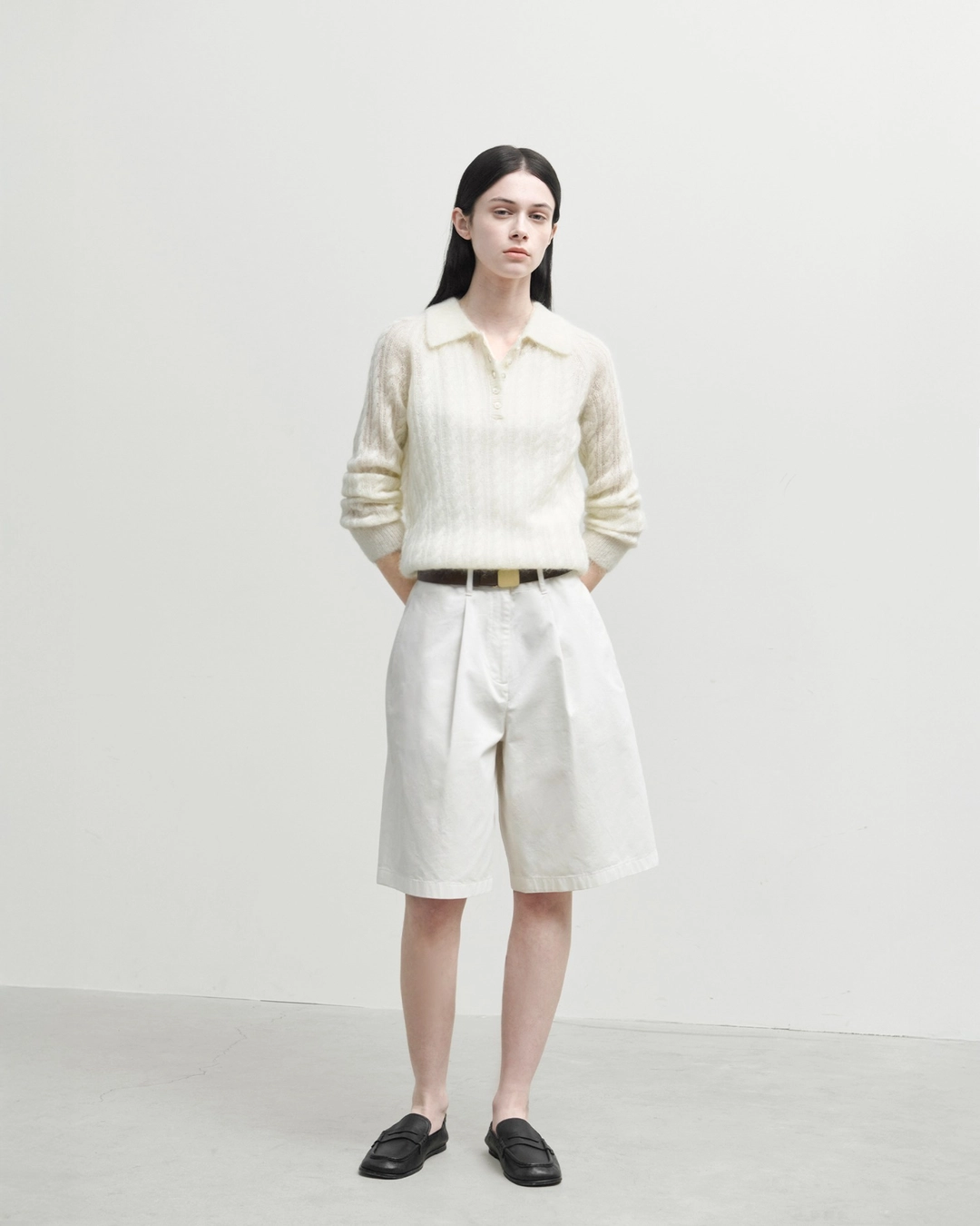 브라운야드 W Washed Half Pants, Ivory 상품 이미지 2