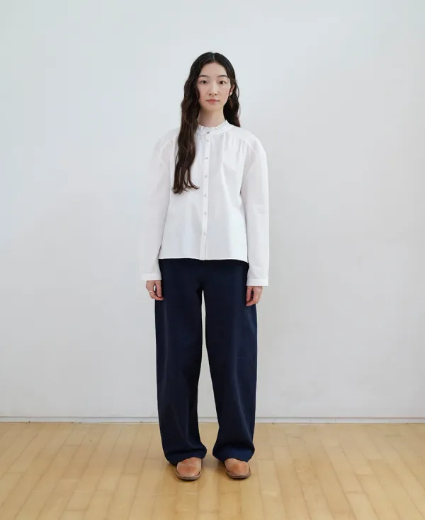 Ruffle Shirring Cotton Blouse_WHITE