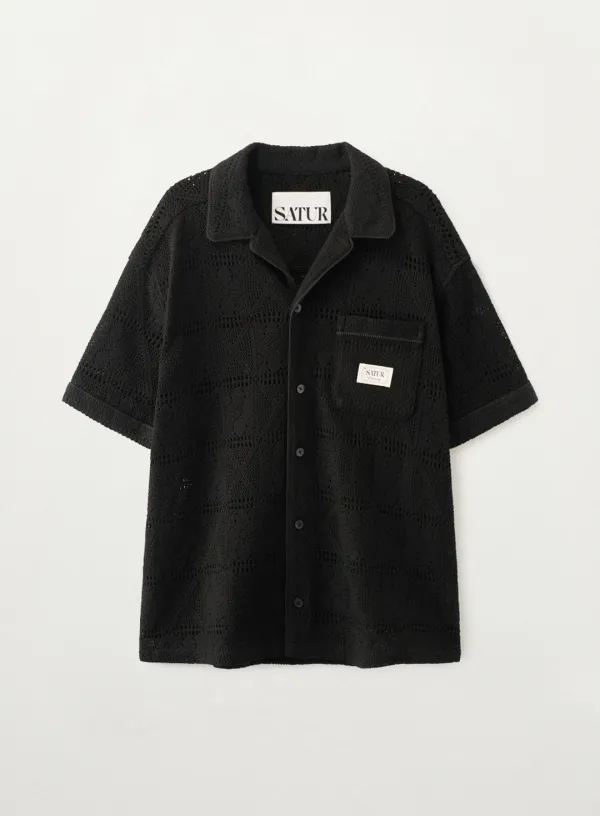Crochet Collar Half Shirt - Black