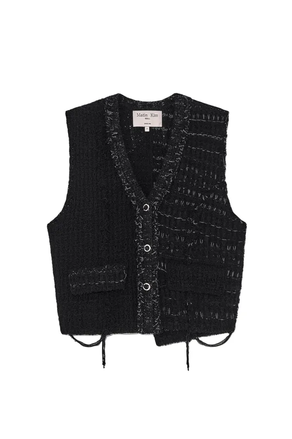 ROUGH TWEED KNIT VEST IN BLACK