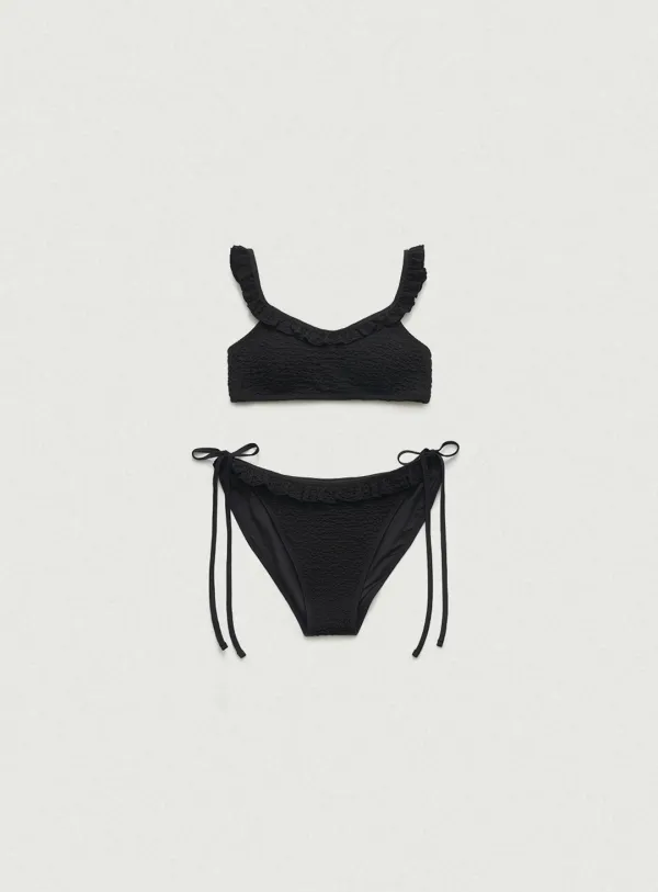 Crinkle Ruffle Bikini_Black