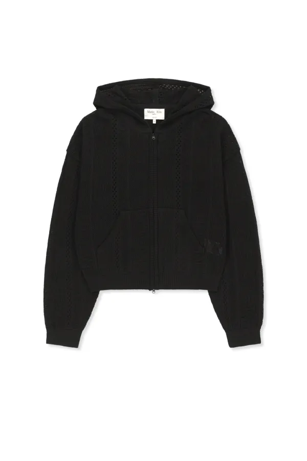 MESH LOGO KNIT HOODY ZIP UP IN BLACK
