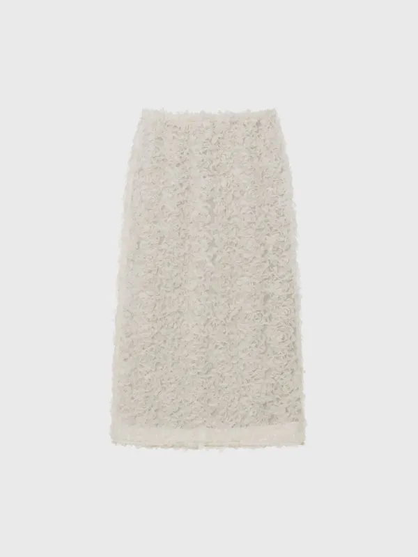 Feather lace band skirt  (ivory / black)