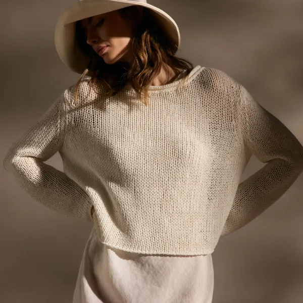 Cotton Linen Pullover Sweater - Off White