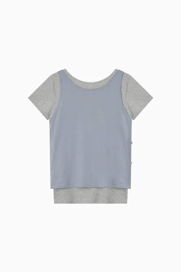 TWO-WAY LAYERED T-SHIRT, GRAY