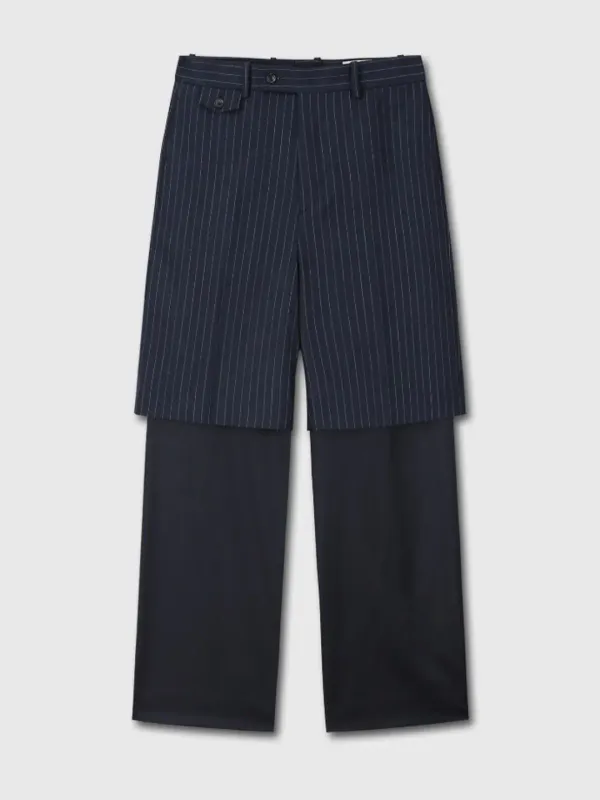 STRIPED WOOL LAYERED TROUSERS_ NAVY PINSTRIPE