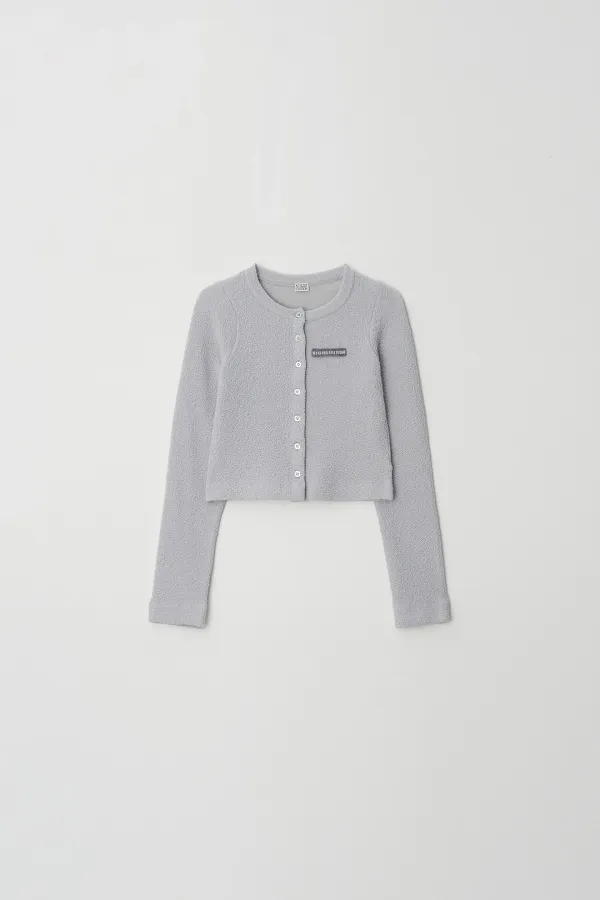 Jacquard Wrinkle Button Cardigan (gray)