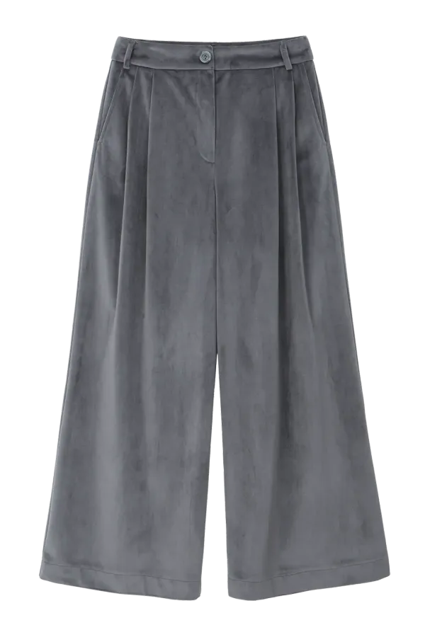VELVET WIDE PANTS_GRAY